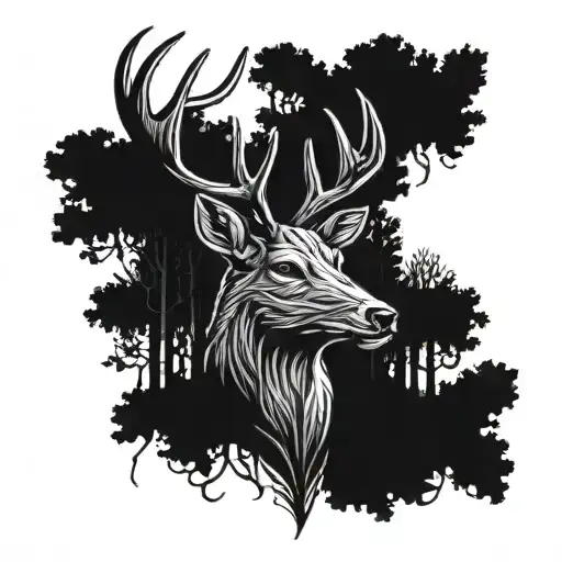 deer head with trees tattoo design idea