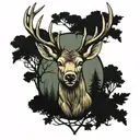 deer head with trees tattoo design idea