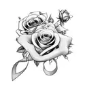 Breast cancer ribbon with a sword going through it with roses surrounding tattoo design idea