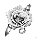 Breast cancer ribbon with a sword going through it with roses surrounding tattoo design idea