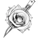 Breast cancer ribbon with a sword going through it with roses surrounding tattoo design idea