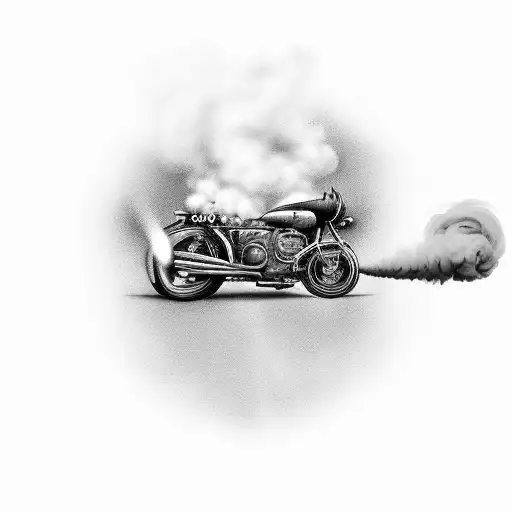 A black and grey motorcycle with smoke trailing behind it tattoo design idea