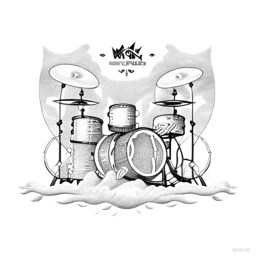 A wind-themed drum set with intricate details tattoo design idea