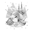 A wind-themed drum set with intricate details tattoo design idea