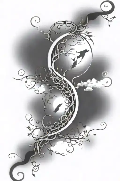 Full calf and thigh coverup tattoo. vines with moon, stars, clouds, and lightning bolts. tattoo design idea
