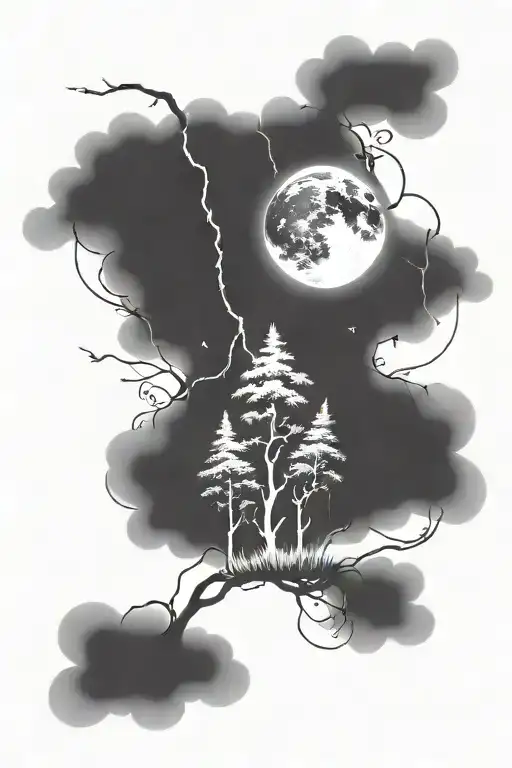 Full calf and thigh coverup tattoo. vines with stars, clouds, and lightning bolts. tattoo design idea