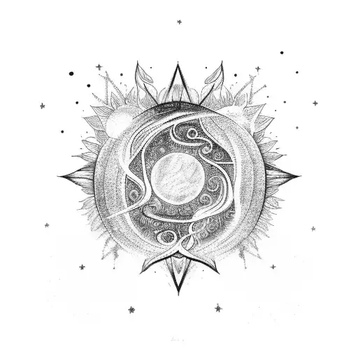 A celestial scene featuring a full moon surrounded by stars and a long ayahuasca vine with leaves wrapping around them tattoo design idea