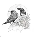 Morrigan with raven and flowers tattoo design idea