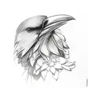 Morrigan with raven and flowers tattoo design idea