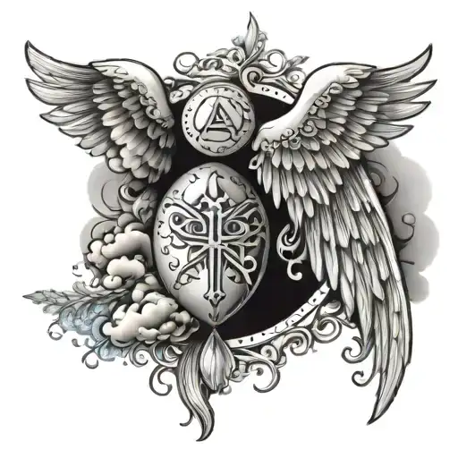 tear drops clouds and angel wings looking tattoo design idea