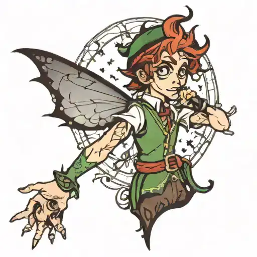 forearm sleeve tattoo  tim burton version of peter pan/neverland tattoo design idea