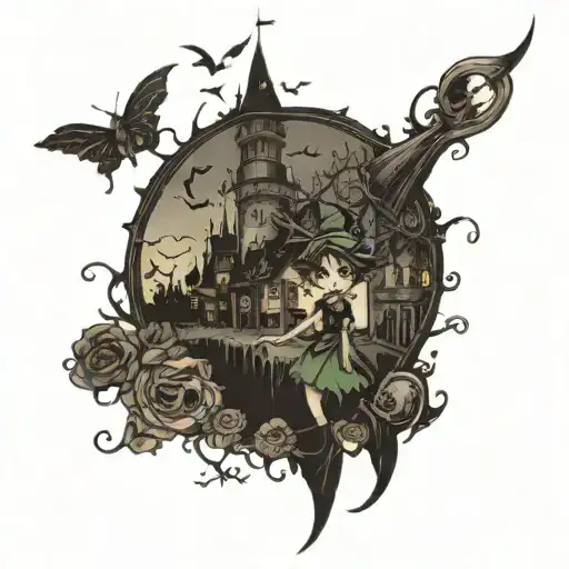 forearm sleeve tattoo  tim burton version of peter pan/neverland dark and sinister  tattoo design idea