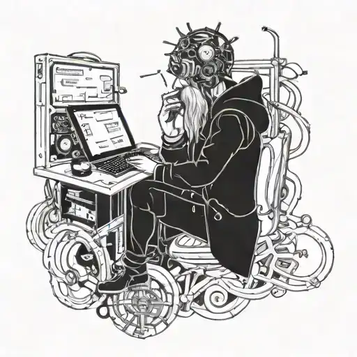 A humorous tattoo of a coincidence between a software engineer and a mystical being tattoo design idea