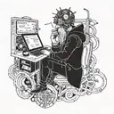 A humorous tattoo of a coincidence between a software engineer and a mystical being tattoo design idea
