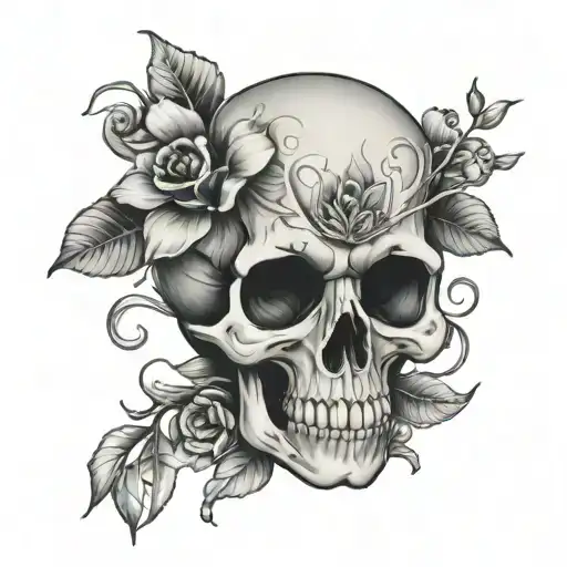 flowers and monkey skull tattoo design idea
