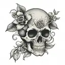 flowers and monkey skull tattoo design idea