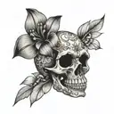 flowers and monkey skull tattoo design idea