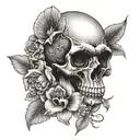 flowers and monkey skull tattoo design idea
