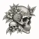 flowers and monkey skull tattoo design idea