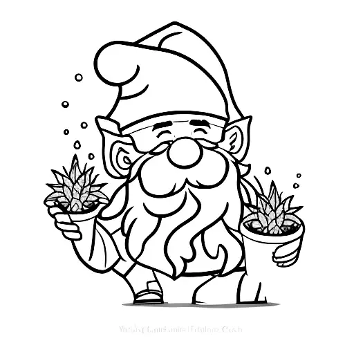 Gnome with a watering a potted plant  tattoo design idea