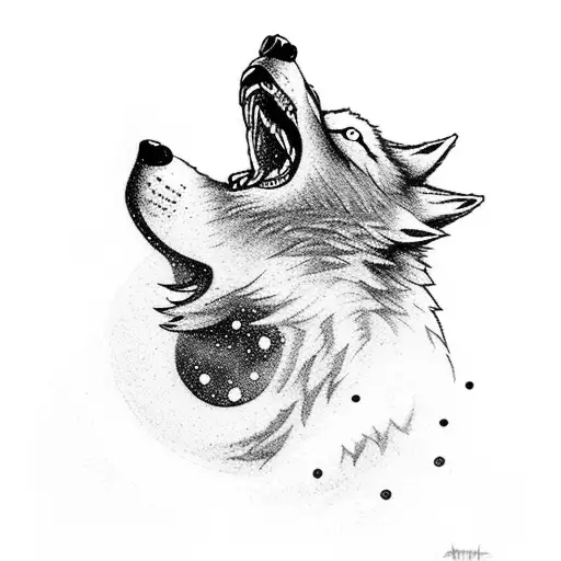 A wolf howling at the moon while snowboarding down a mountain tattoo design idea
