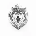 A wolf howling at the moon while snowboarding down a mountain tattoo design idea