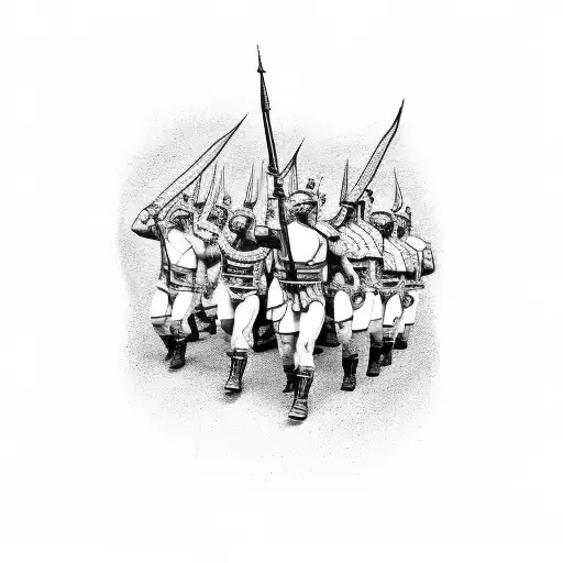 An army of muscular Greek soldiers marching into battle tattoo design idea