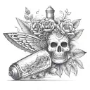 love, dreams, memories, clock, photo,paper flower, Mayan mask inside a glass bottle with a paper plane tattoo design idea