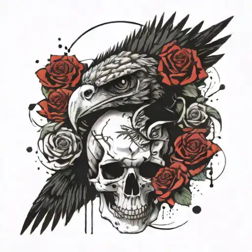 Dino, Skull, Roses, Sun, Eagle, Sleeve  tattoo design idea