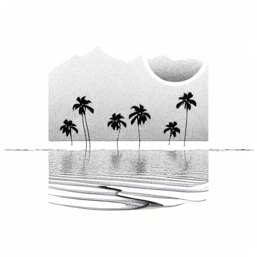 sunset beach with palm trees tattoo design idea