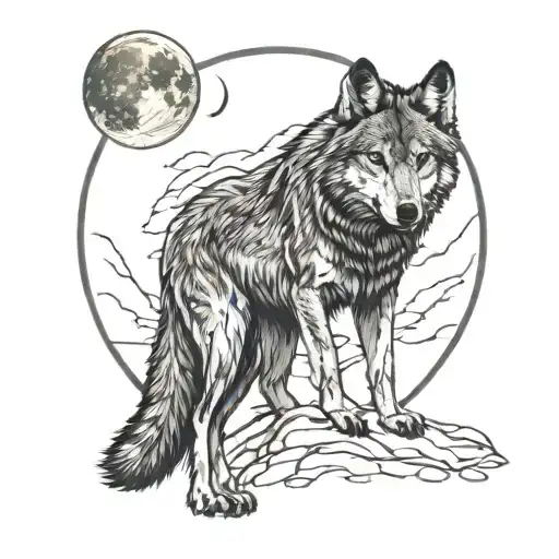 Türkiye Atatürk grey wolf whit moon tattoo design idea
