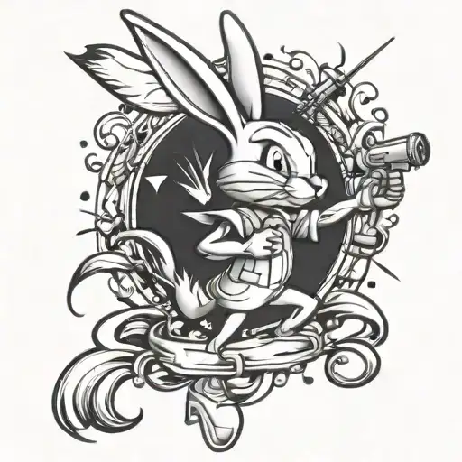 bugs bunny holding spray gun tattoo design idea