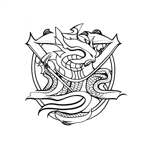 Dragon arch and arrow tattoo design idea
