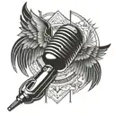 art deco microphone wings spread tattoo design idea