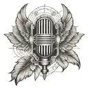 art deco microphone wings spread tattoo design idea