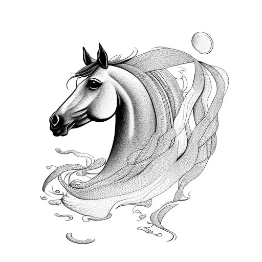 A horse runs in the sea tattoo design idea