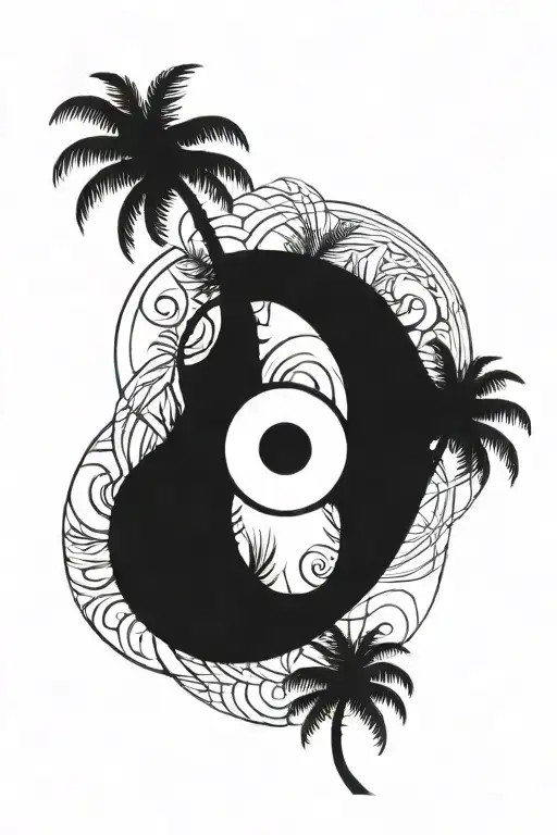 yin and yang palm tree made only god can judge tattoo design idea