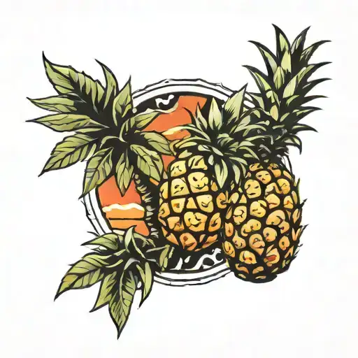 palm tree and pineapple  tattoo design idea