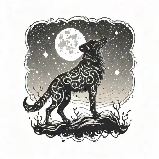 Incorporate a dog silhouette howling at a moon made of musical notes, symbolizing the client's connection to music and their favorite animal tattoo design idea
