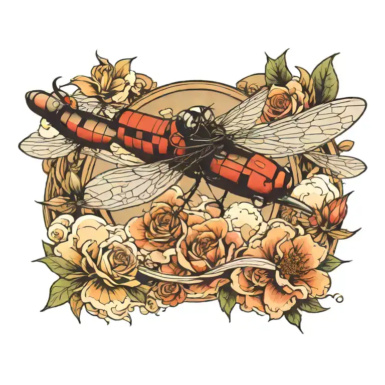 dragonfly and plane flying tattoo design idea