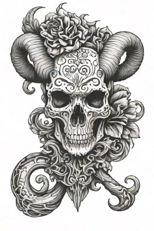 aries skull tattoo design idea