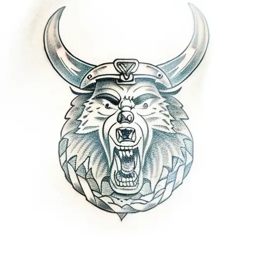 evil viking bear head tattoo design idea
