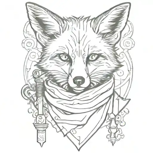 A black and grey tattoo of a fox in a Slytherin scarf surrounded by welding tools tattoo design idea