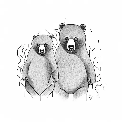 Stairs with standing angry bears aroung forearm tattoo design idea