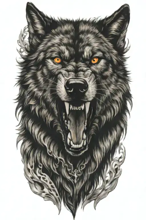black wolf growling  tattoo design idea