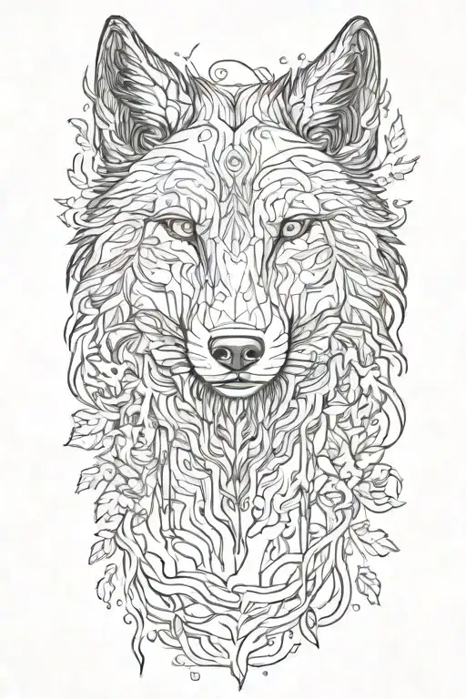 black wolf in the forest  tattoo design idea