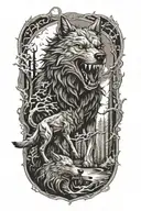 fenrir wolf and forest tattoo design idea
