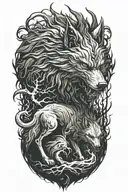 fenrir wolf and forest tattoo design idea