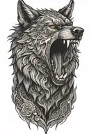 black wolf growling  tattoo design idea