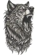 black wolf growling  tattoo design idea